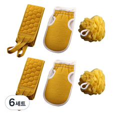 째째마켓 목욕 롱타올 + 때밀이 장갑 + 샤워볼 세트, 노랑, 6세트