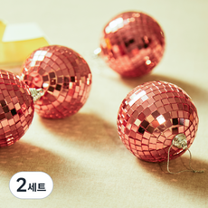 크리스마스 오너먼트 미러 볼 장식 4p + 종이박스 세트, 핑크, 2세트