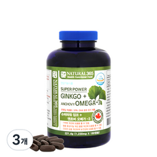 내츄럴365 슈퍼파워 징코 + 엔초비 오메가3 221.4g, 180정, 3개