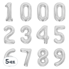 PartyIsland 數字鋁箔氣球12入組 40公分, 5套, 銀色