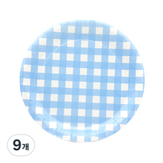 파티피아 체크무늬 일회용접시 라이트블루 18cm, 6개입, 9개