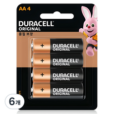 듀라셀 오리지널 알카라인 건전지 AA 블리스터팩, 4개입, 6개