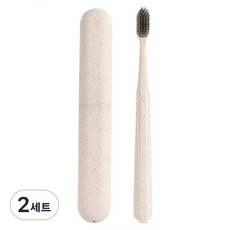 팡팡카트 대나무 여행용 칫솔 베이지 세트, 2세트, 1개입