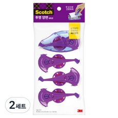 3M Scotch 透明雙面膠帶 017膠台 8.4mm x 8m + 補充包3入組, 2套, 混色