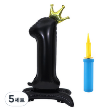 OLIVEPARTY 超大型站立式皇冠數字生日氣球 + 手動打氣筒組合, 5套, 黑色(數字1)