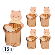 허그 베어 시원한 물빠짐 흡착판 + 다용도 욕실 컵, 브라운, 15개