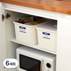 KAZT 韓國製造 多功能食品儲藏室收納整理盒 + 蓋子 + 貼紙套組, 白色, 6套