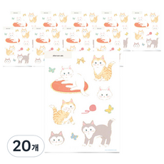 오후의 고양이 스티커, 혼합색상, 20개