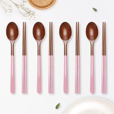 라온누리 옻칠 자연애 우드수저세트, 라이트핑크, 숟가락 4p + 젓가락 4p, 1개