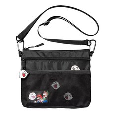 Nintendo 任天堂 瑪利歐側背小袋 卡通印花肩帶斜背包 男女通用, 21 x 18 x 4cm, 黑色, 1個