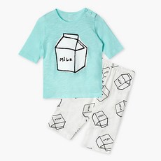 Uni FRIend 童款牛奶圖案竹節棉7分袖上衣長褲組