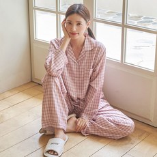 GLAM GONGGAM 蜂蜜翻領長袖條紋睡衣上下套裝