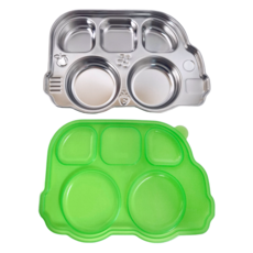 inno baby 不鏽鋼兒童餐盤 304不鏽鋼 韓國產, 巴士板 綠色, 1組