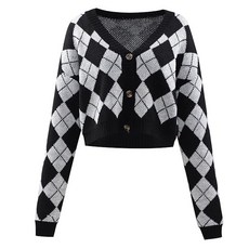 Y342菱格紋罩衫外套 針織衫+聚酯纖維, 全長40cm 袖長42cm 肩寬45cm 胸寬55cm, 黑