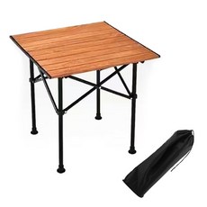 YS Company 折疊式露營蛋捲桌 + 收納袋套組, 木紋色