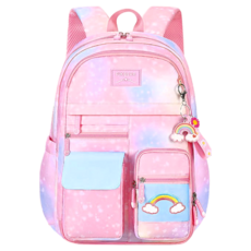 馬卡龍星空減壓護脊兒童書包 S型舒適肩帶 側開門多功能口袋設計, 29 x 16 x 41cm, 粉色