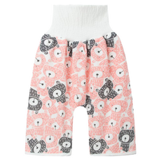 日本竹纖維隔尿褲隔尿裙, 棉布材質, 適合1-7歲兒童, M, 粉熊褲, 1件