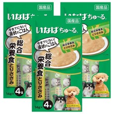 INABA 啾嚕 狗用肉泥 綜合營養食 14gx4入 日本國產 綠茶消臭成分配方 條狀包裝, 雞肉, 56g, 3袋