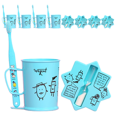 加寬兒童牙刷3~5歲+牙杯+沙漏套組天空, 5組