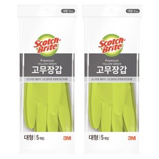스카치브라이트 프리미엄 고무장갑 5개입, 옐로우그린, 대(L), 2세트