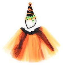 女童款角色扮演用萬聖節可愛女巫紗裙+南瓜女巫帽頭飾 2件組, 1組, 橘色