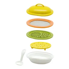 EDISON mama 副食品調理器組合 6件, 上蓋 + 磨泥盤 + 蒸盤 + 餐盤 + 湯匙 + 過濾盤, 1組, 黃色 + 橘色 + 綠色 + 白色
