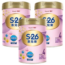 Wyeth 惠氏 S-26 惠兒樂幼童成長配方奶粉 再升級版 4號 3~7歲, 3罐, 850g