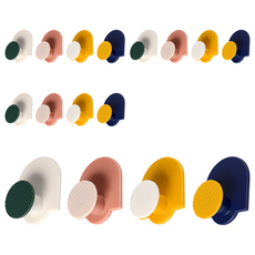 色彩趣味收納掛勾 Set 4 創意造型變色掛勾 ABS材質 4.9x4x厚2cm 圓蓋直徑2cm, 白色 + 粉色 + 黃色 + 藍色, 16個