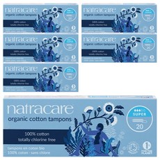 나트라케어 탐폰 논 어플리케이터 삽입형 생리대, 슈퍼, 20개입, 6개