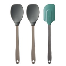 FLaiTO 矽膠 NEW 料理匙 2入 + 刮刀套組, 料理匙(灰色), 刮刀(卡其色), 1個