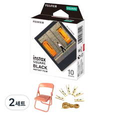 FUJIFILM 富士 instax 方形底片 黑色邊框 10入 + 照片掛繩 + 照片支架 隨機出貨組合, 2套, 單一商品