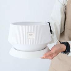 MORIANN 現代長條紋立式輕質塑膠花盆+底盤組 1914W, 白色, 1套