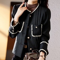 페이퍼먼츠 여성용 가을 겨울 라운드넥 스티치 물결라인 포켓 정장 자켓 03364