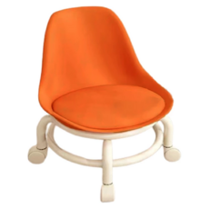 萬向輪矮凳 椅背款, 360度靜音萬向輪, 防水耐磨皮革, 高回彈海綿, 柔軟觸感, 橘色, 1個