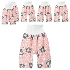 日本竹纖維隔尿褲隔尿裙 適合1-7歲兒童, M, 粉熊褲, 6件