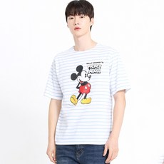 홀하우스 남녀공용 빅 미키 스트라이프 통기성 반팔 티셔츠 HM2TSU132