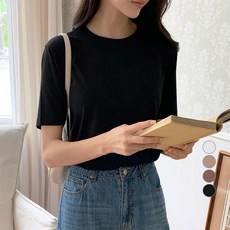 afinar 嫘縈圓領短袖T恤, 黑色的