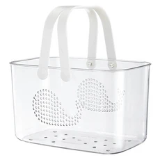 透明手提盥洗收納籃/瀝水籃沐浴籃/旅行外出游泳露營水果籃/購物籃, 白色