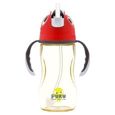 PUKU 藍色企鵝 PPSU企鵝滑蓋學習水杯 280ml 寬口如意吸管, 紅色, 1個