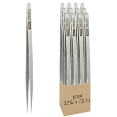 gooi 無磁性不鏽鋼防滑鑷子 加長型, TS-11, 12支
