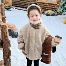 橘子媽媽 女童用 領口扣環撞色 羊羔毛外套