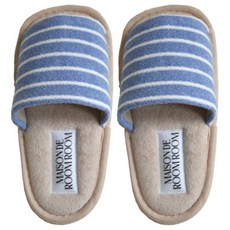 maisonderoomroom 舒適寬版條紋毛巾布居家室內拖鞋, 米藍條紋, 1個