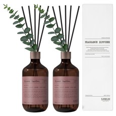 루엘디 프리미엄 대용량 디퓨저 + 데코 스틱 세트, 플라워 가든, 500ml, 2개