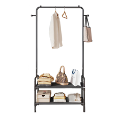C1-60 隔布款衣帽架, 兩層黑, 60 x 30 x 145cm, 黑色