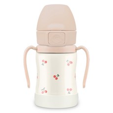 GROSMIMI 按壓式不鏽鋼吸管杯, 蜜桃粉(櫻桃款), 200ml, 1個