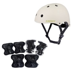 CRONY 安全帽 + 護具組 CR1, 暖灰色(安全帽) + 黑色(護具)