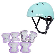 CRONY 安全帽 + 護具組 CR1, 薄荷綠(安全帽) + 紫色(護具)