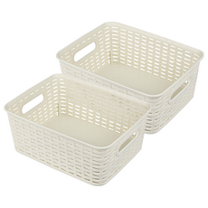 藤藝101收納籃 置物盒 收納盒 25.5 x 19.8 x 10.3cm, 米白色, 2個