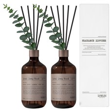 루엘디 프리미엄 대용량 디퓨저 + 데코 스틱 세트, 호텔 딥 우드, 500ml, 2개