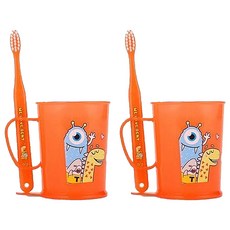 WEDENT 威登 兒童用 變色龍牙刷 + 漱口杯組 3~5歲用 橘色, 2套